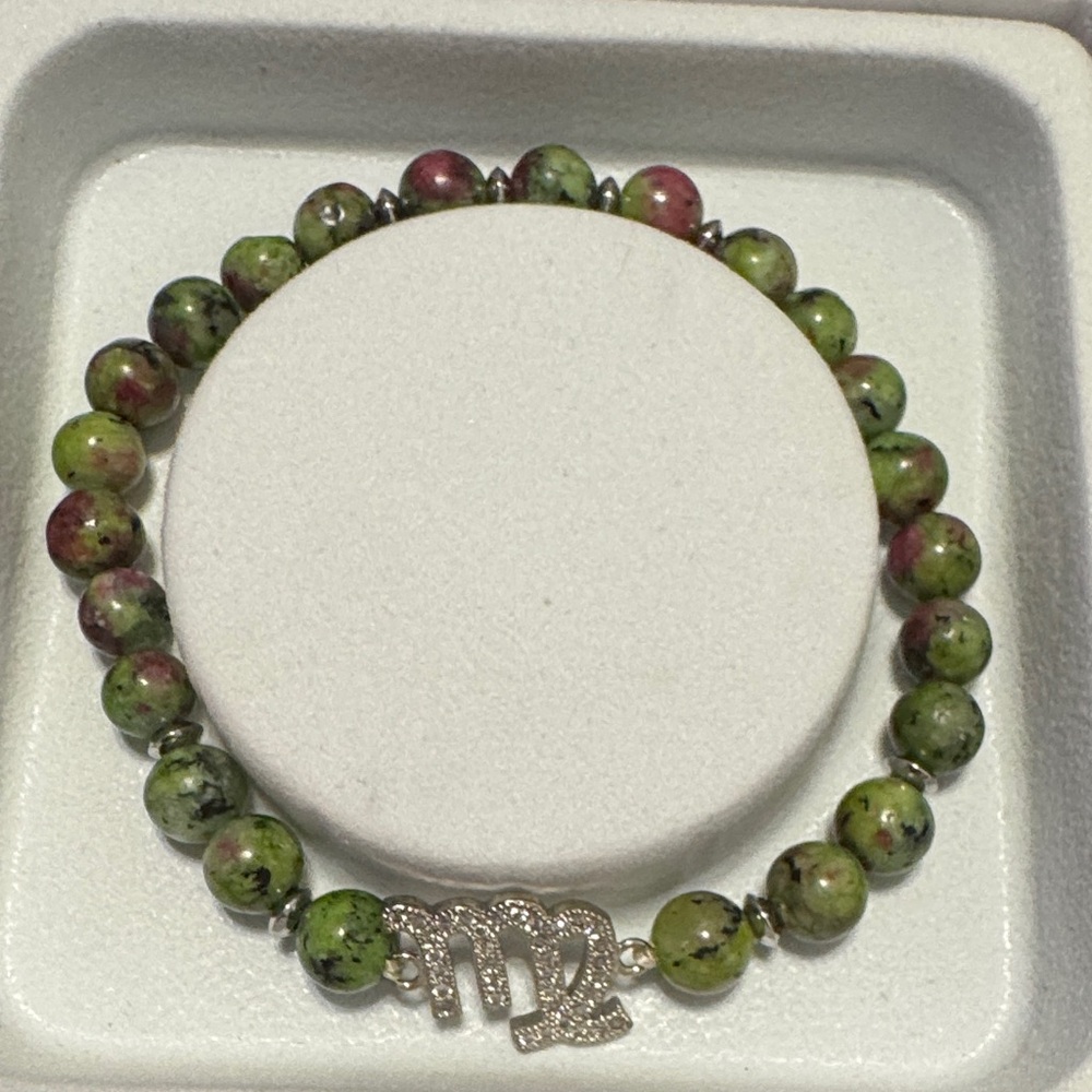 Chic Green and Pink Beaded Bracelet with Silver Charm